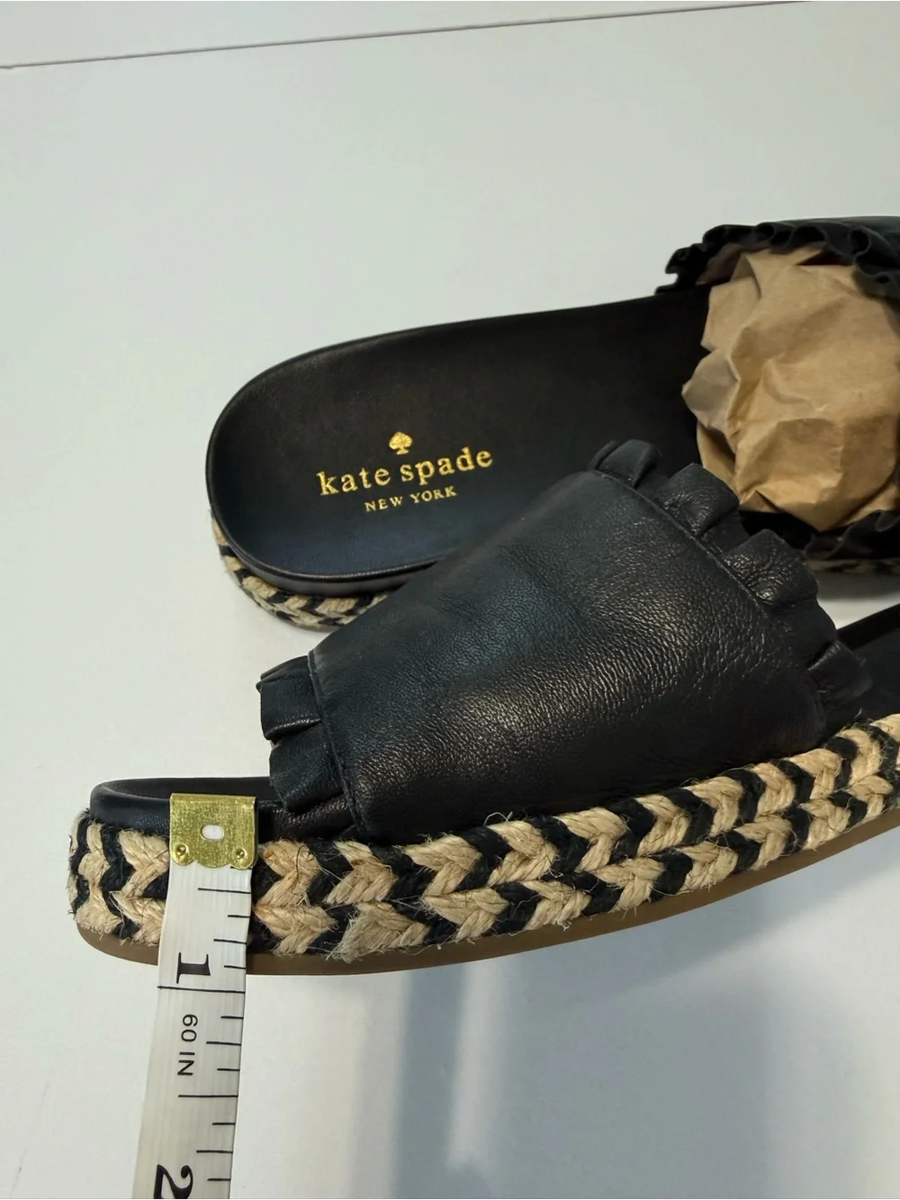 kate Spade Zahara Leather Sandals Black Slide Espadrille Platform Size 9.5 - Picture 15 of 16